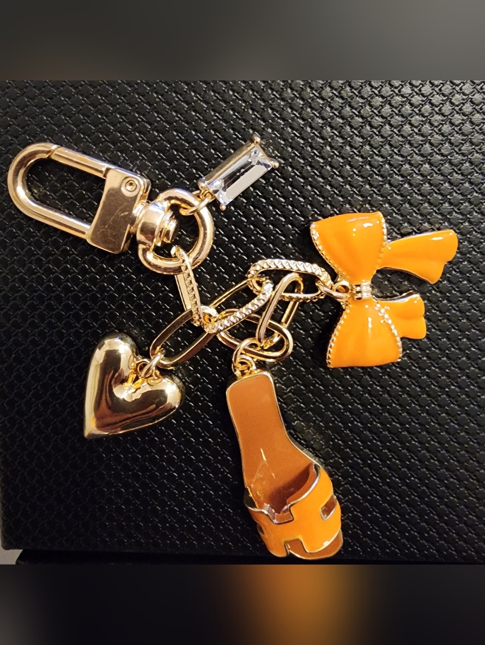 Orange Enamel Bow & Charm Keychain